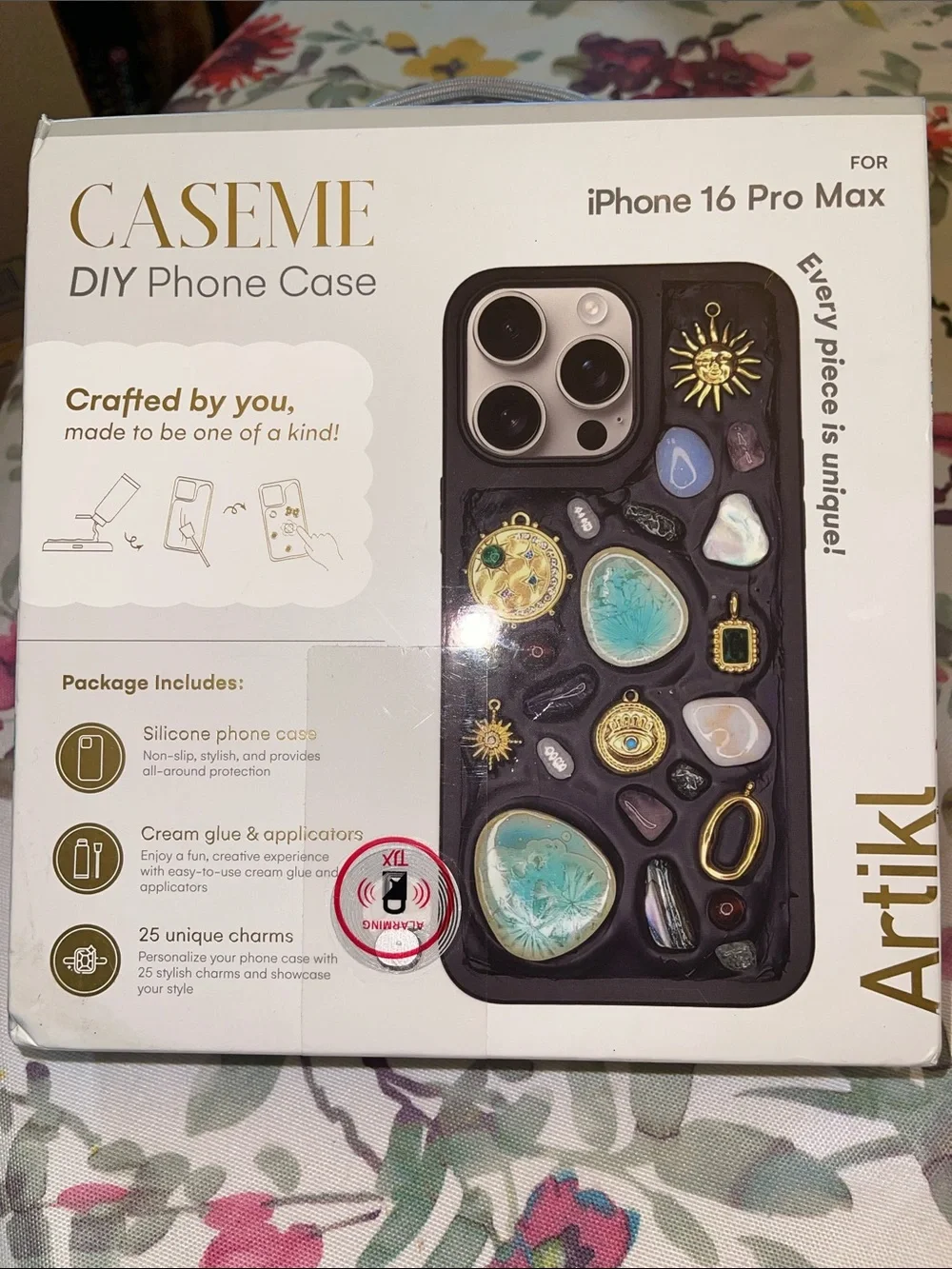 Caseme DIY iPhone 16 Pro Max Case - Black with Turquoise & Gold Accents